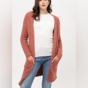 Love Tree Popcorn Eyelash Open Front Long Line Cardigan